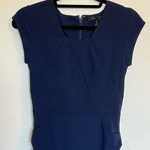 BCBGMAXAZRIA Navy MIDI dress with pleating.